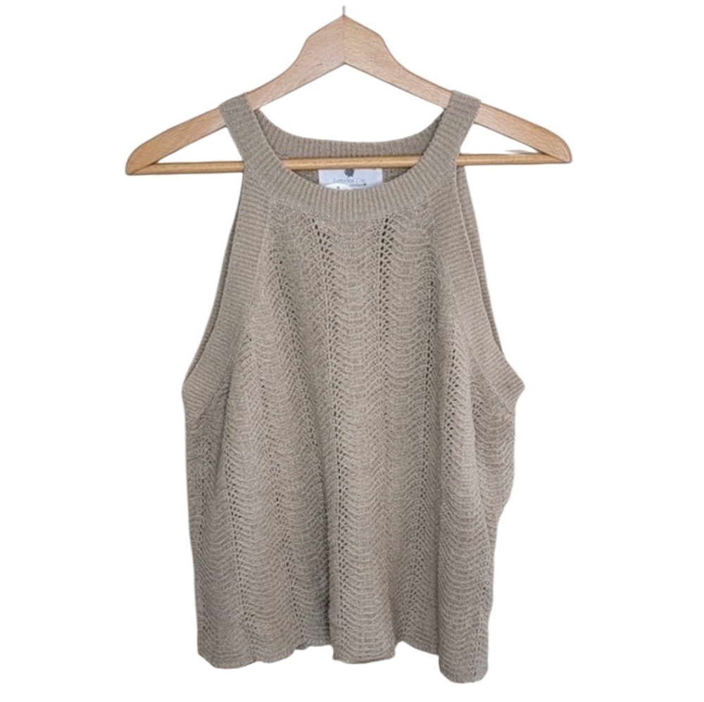 NWT Everyday Chic Boutique Beige Taupe Knit Halter Neck Sweater Tank Size Large
